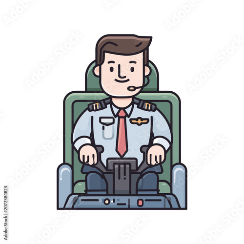 Pilot wearing headset and uniform inside aircraft cockpit