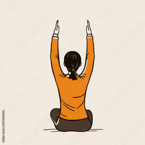 Woman doing seated yoga exercise with arms raised