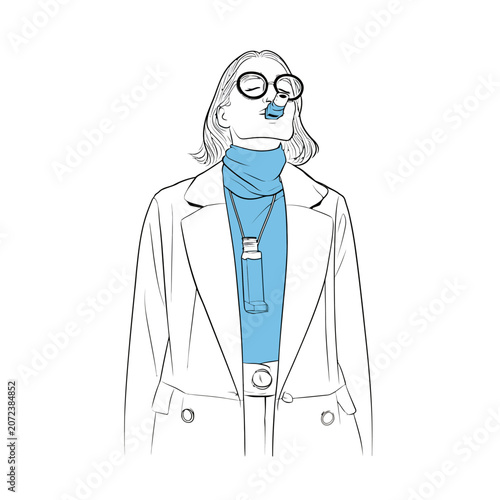 Stylish woman wearing glasses scarf and necklace