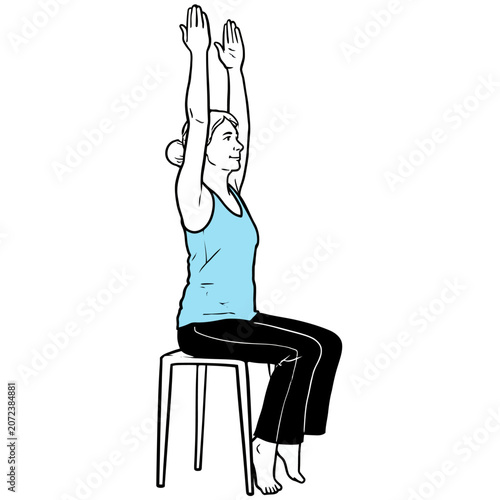Woman sitting and exercising with arms raised
