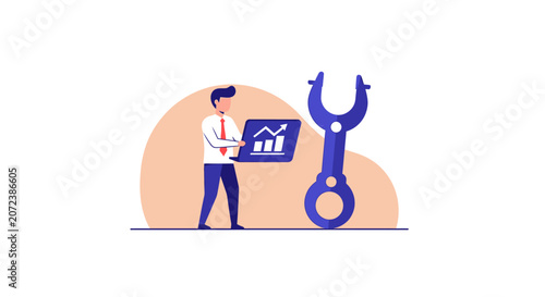Man with laptop and wrench.