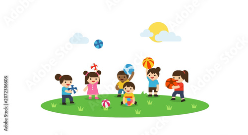 Children Playing on Green Grass.