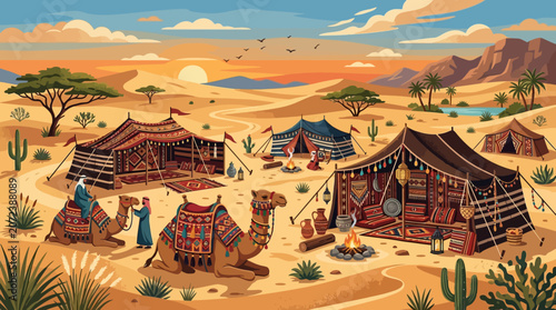 Tableau sur toile Traditional Thai style wall painting depicting an Asian village landscape with t