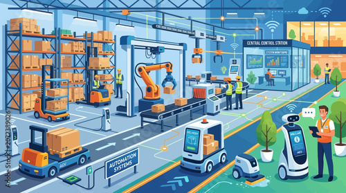 Fotografía Isometric industrial interior design vector illustration of factory plant office