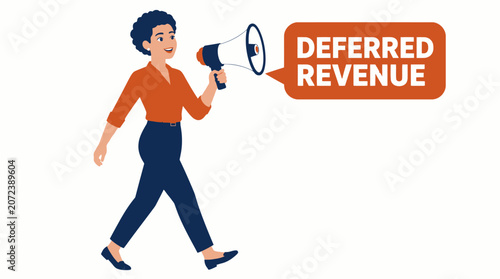 Person holding megaphone with deferred revenue text.