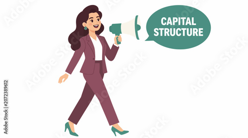 Confident businesswoman holding capital structure sign.