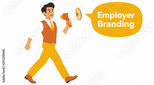 Man holding megaphone for employer branding concept.