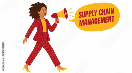 Businesswoman announcing supply chain management concept.