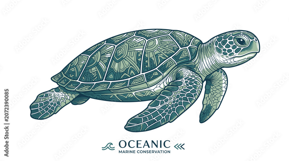 Fototapeta premium Intricate sea turtle illustration for marine conservation branding