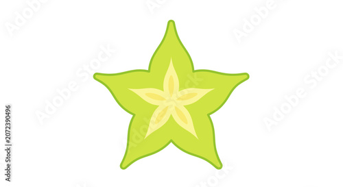 Canvas-taulu Green carambola starfruit slice flat vector illustration