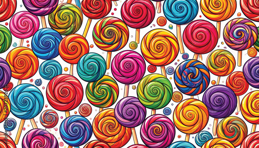 Fototapeta premium Colorful Swirly Lollipops on Sticks.
