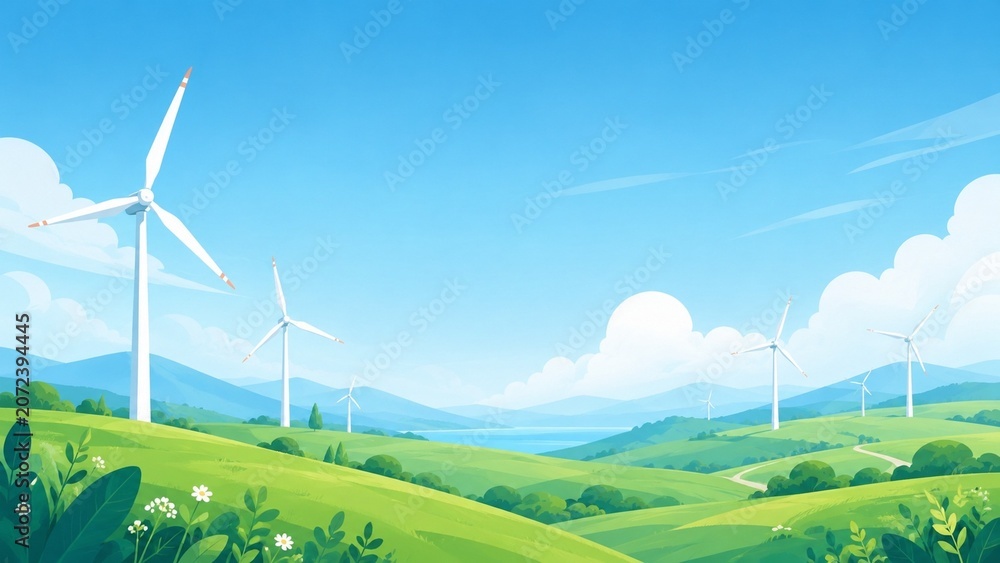 Fototapeta premium wind turbine background with copy space, Flat Design style