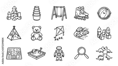 Schilderij op canvas Collection of Hand-Drawn Children's Toys and Playtime Icons
