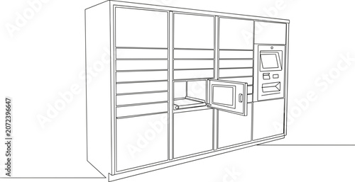 Schilderij op canvas Automated Parcel Locker Station Line Art Illustration