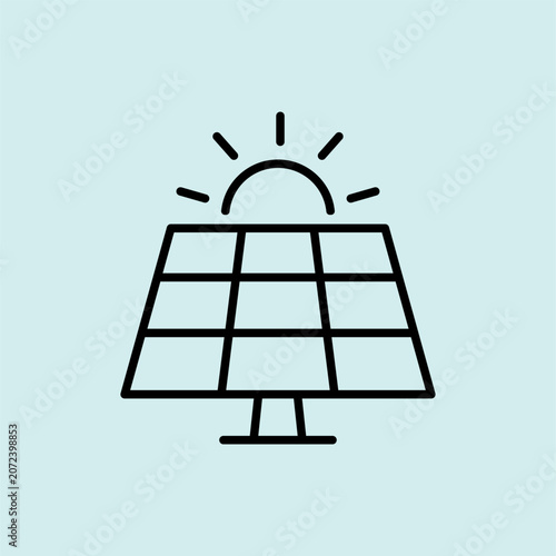 A minimalist bold line icon of a solar panel, symbolizing solar energy and sustainable power generation.
