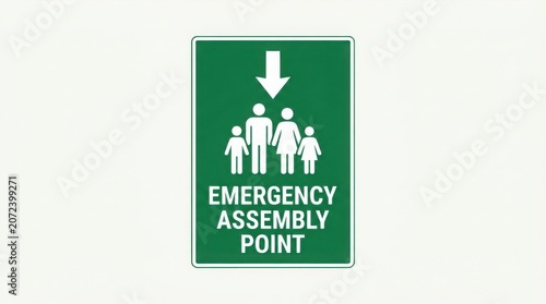 Emergency Assembly Point Sign with People Silhouettes on Green Background