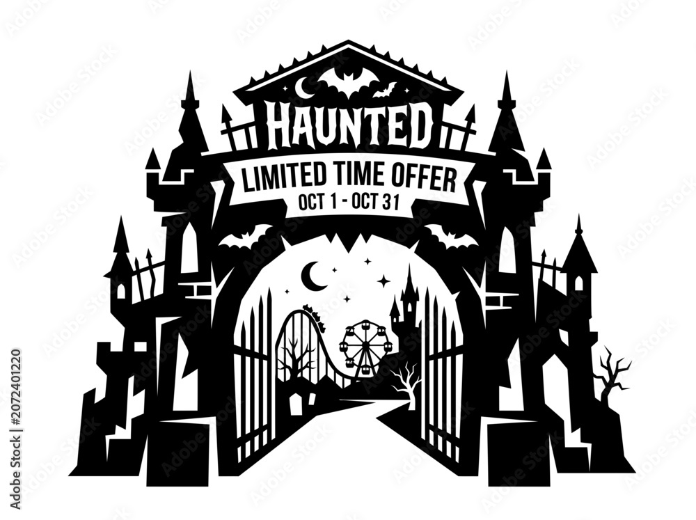 Obraz premium Haunted Limited Time Offer Halloween Attraction Entrance.