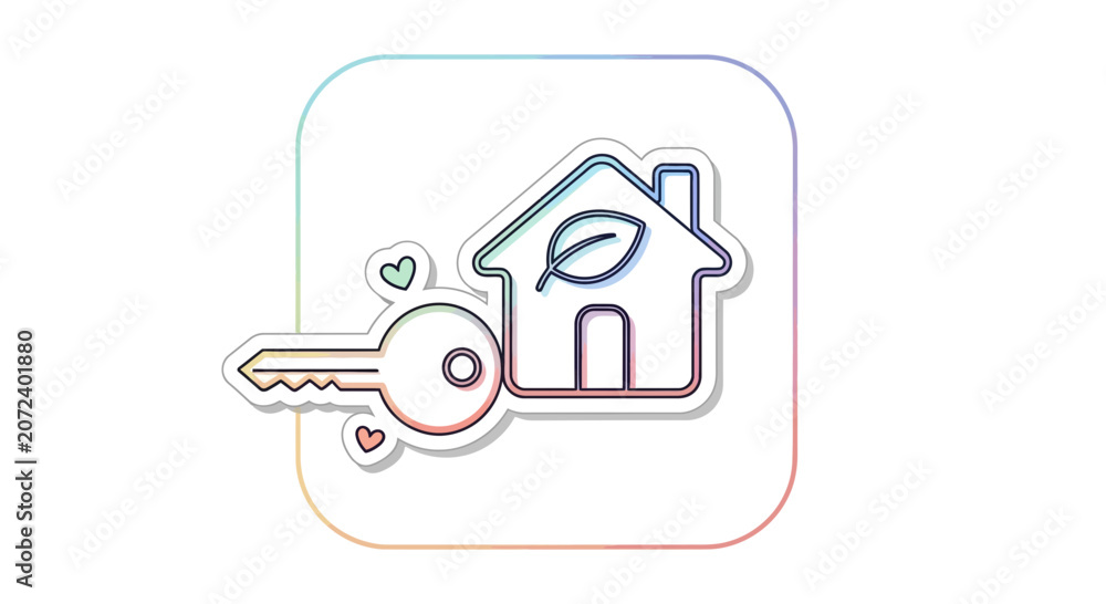Fototapeta premium Eco friendly home concept icon house leaf key heart symbols on white