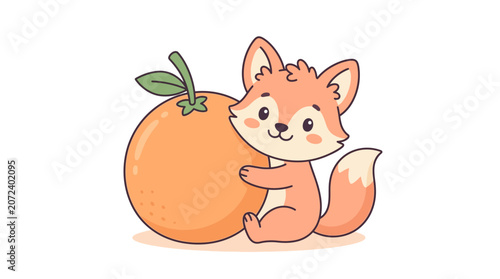 Foto Cute Cartoon Fox with Orange.