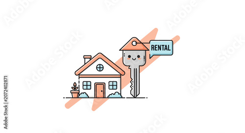 House and key illustration for real estate concept in cartoon style