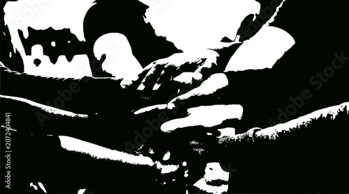 Teamwork Hands Stacked Together Unity Concept Black and White