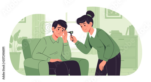 Doctor Examining Patient's Ear with Otoscope for Hearing Problems