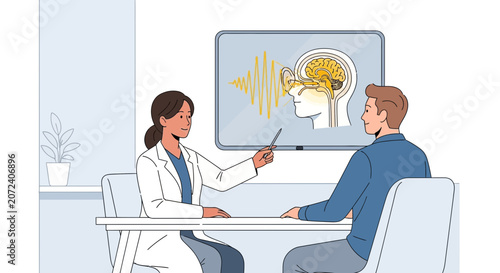 Doctor Explains Brain Scan Results to Patient, Medical Consultation