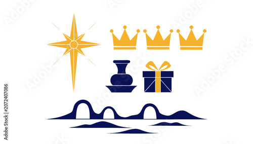 Photos Gold and navy blue Christmas epiphany vector elements featuring magi crowns and