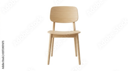 Minimalist wooden chair with curved backrest on white background modern design