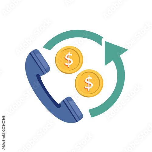 Phone and coins with circular arrow icon