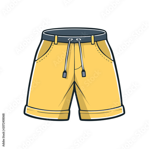 Yellow flat illustration of shorts with drawstring