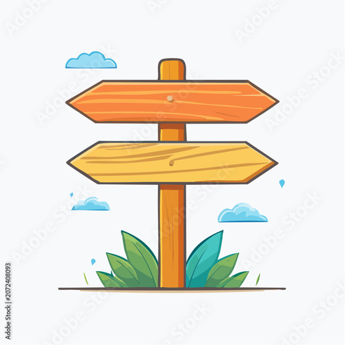 Wooden Direction Signpost with Arrows and Clouds