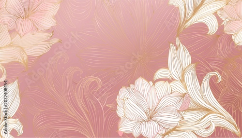 Elegant Luxury Pink Beige Background With Gold Hand Drawn Flower Pattern Floral Frame Vector Templates For Wedding Invitation Greeting Card Social Media Post Packaging Branding Design Cover