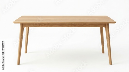 Minimalist wooden dining table isolated on white background modern design furniture