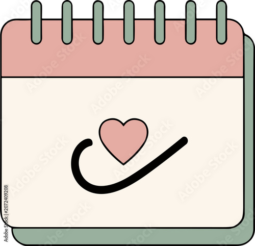 Cute Calendar Heart Icon with Check Mark - Planning Love Days