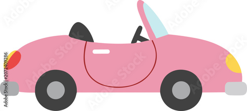 Pink Convertible Car Illustration - Cute Retro Vehicle Icon