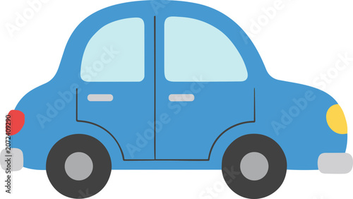 Cute Blue Cartoon Car Isolated on White Background