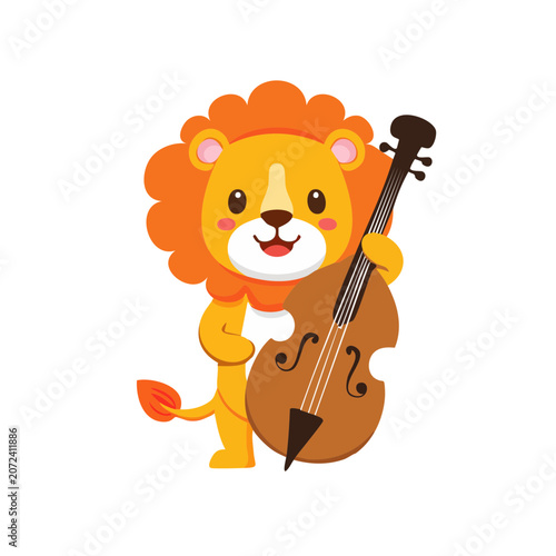 Cartoon lion playing a cello
