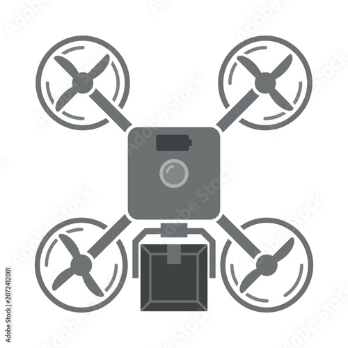 Minimalist vector illustration of a delivery drone carrying a package for logistics isolated
