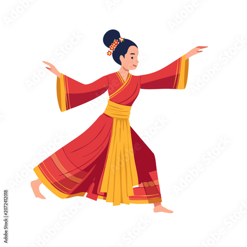 Traditional dancer in kimono performing