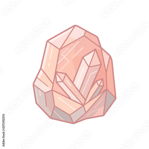 Minimalist vector illustration of a pink quartz crystal cluster isolated on white background