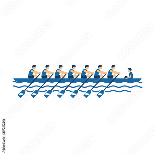 Rowing Team in a Competitive Racing Boat with a Coxswain Vector Illustration for Water Sports