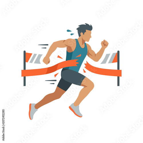 Male Athlete Sprinting Fast Across The Finish Line During A Competitive Running Sports Race Event