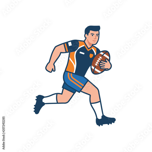 Male Rugby Player Running With Ball Sport Vector Illustration Icon Design Element