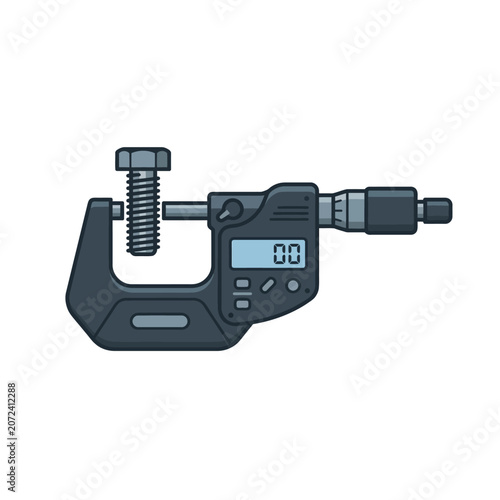 Minimalist Vector Illustration of a Professional Digital Micrometer for Precision Measurement