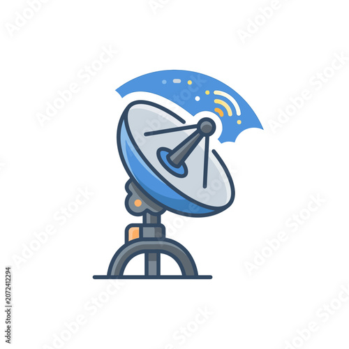 Modern Satellite Dish Antenna for Global Communication and Data Transmission Vector Icon