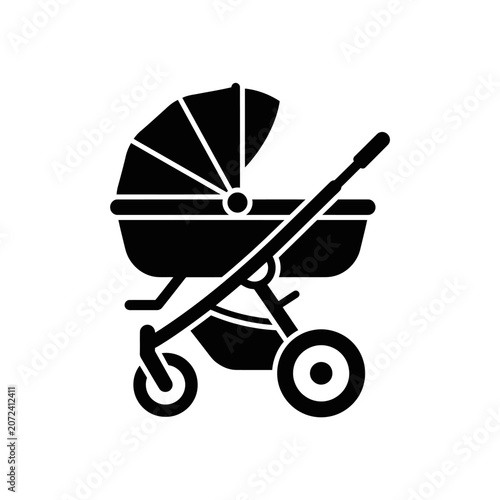 Minimalist Black Stroller Icon Representing Baby Care and Modern Parenting Gear Design