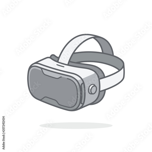Minimalist vector graphic of a modern virtual reality headset using simple flat shapes and isolated design