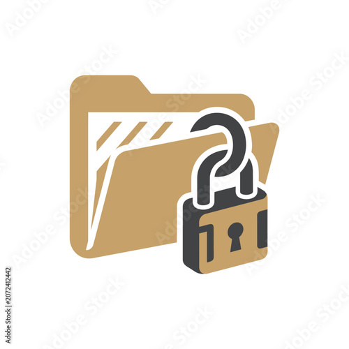 Minimalist Vector Icon Unlocked Folder with Open Padlock, Symbolizing Data Access and Digital Security Vulnerability