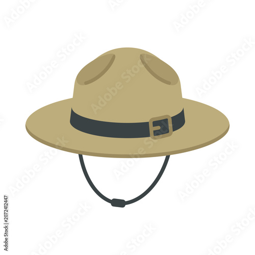 Minimalist vector illustration of a khaki wildlife conservation ranger hat flat icon isolated on white